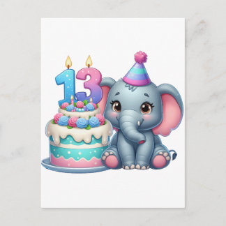 Invitation Carte Postale Gâteau d'éléphant pour 13e anniversaire