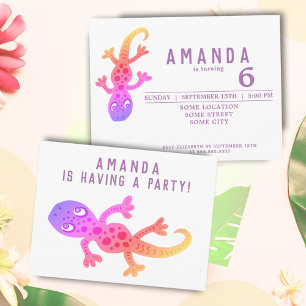 Invitation Carte Postale Gecko Lizard fête d'anniversaire de Cube Rainbow
