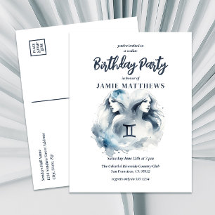 Invitation Carte Postale Gemini Twins Zodiac Thème Anniversaire Fête