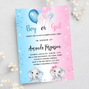 Invitation Carte Postale Genre révéler baby shower bleu rose garçon fille