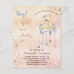 Invitation Carte Postale Genre révéler baby shower en peluche ours garçon f