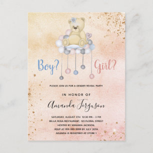 Invitation Carte Postale Genre révéler baby shower en peluche ours garçon f
