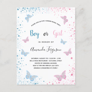 Invitation Carte Postale Genre révéler papillons baby showers bleu rose