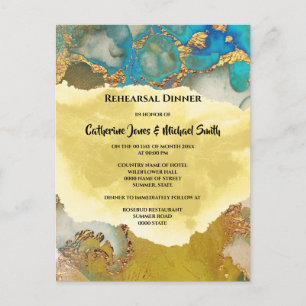 Invitation Carte Postale Geode faux or bleu cristal aquarelle chic