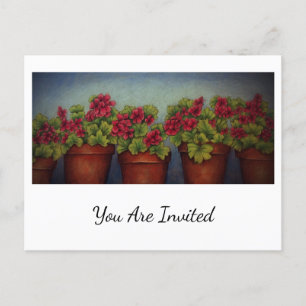 Invitation Carte Postale Geraniums rouges dans des pots d'argile