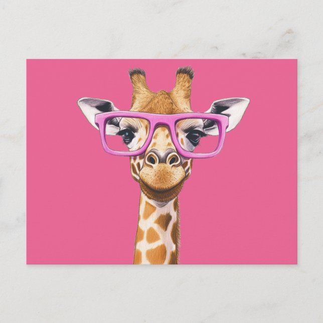 Invitation Carte Postale Girafe aux lunettes roses (Devant)