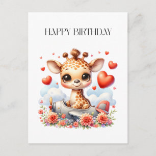 Invitation Carte Postale Girafe Avion Anniversaire