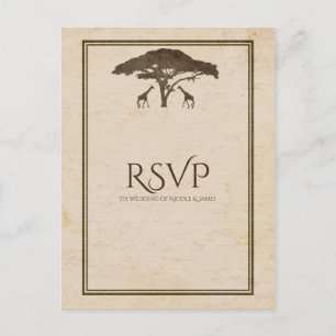 Invitation Carte Postale Girafes de Safari Africain Arbre Mariage Vintage R