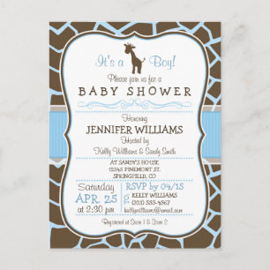 Invitation Carte Postale Giraffe bleue Imprimer Baby shower garçon Invitati