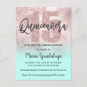 Invitation Carte Postale Girl Grunge Rose Gold Mint Parties scintillant Qui