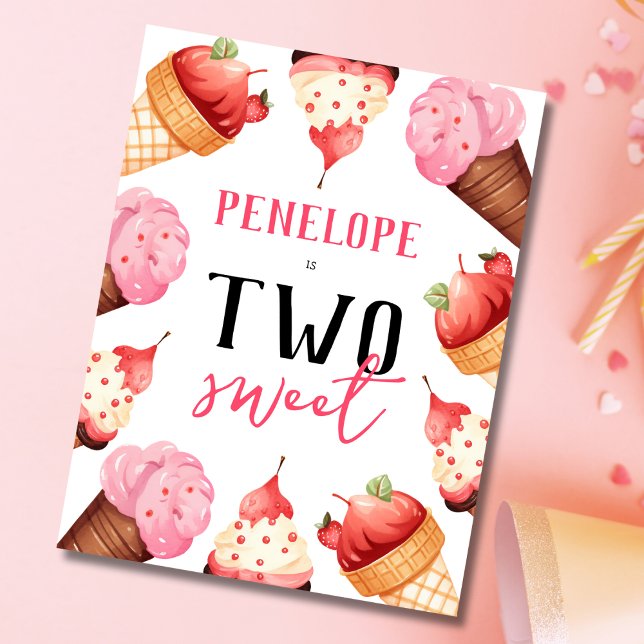 Invitation Carte Postale Girls Cute Ice Cream 2e fête d'anniversaire (Créateur téléchargé)