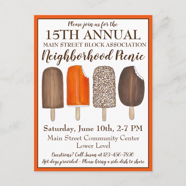 Invitation Carte Postale Glace Crème Sociale Anniversaire Popsicles Pique-n (Devant)