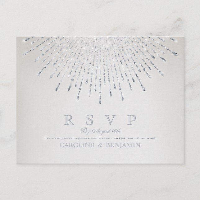 Invitation Carte Postale Glam argent parties scintillant déco mariage vinta (Devant)