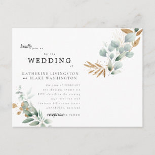 Invitation Carte Postale Glam Eucalyptus Budget II Mariage