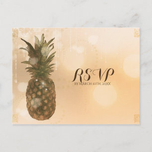Invitation Carte Postale Glam Golden Ananas Elegant Mariage RSVP