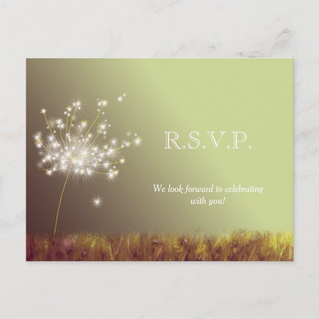 Invitation Carte Postale Glittery Meadow Dandelions Mariage RSVP (Devant)