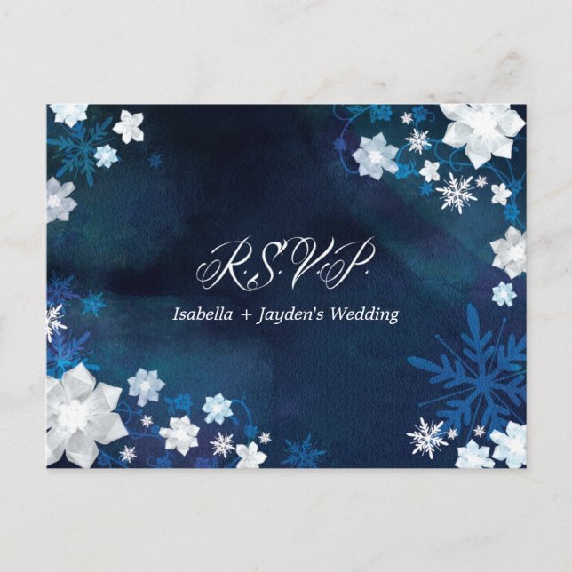 Invitation Carte Postale Glitzy Floral Winter Wonderland Wedding RSVP (Devant)