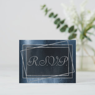 Invitation Carte Postale Glitzy Foil Marine Blue Dark Faux Parties scinti