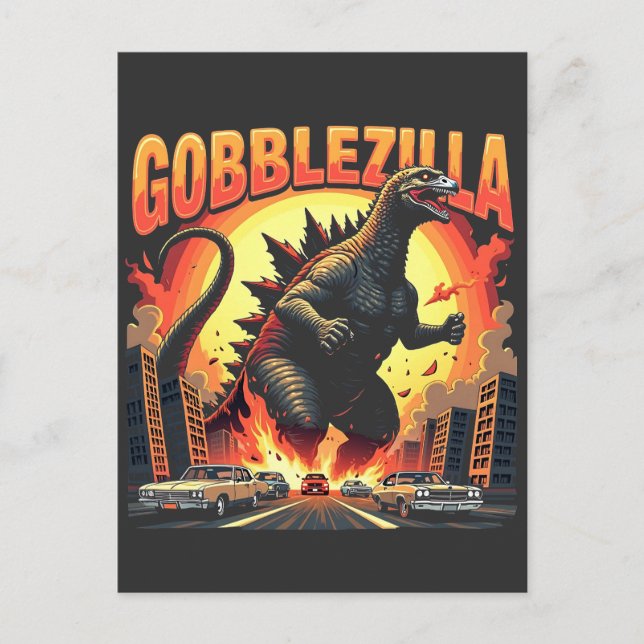 Invitation Carte Postale Gobblezilla Dinde effrayante de Thanksgiving Gobbl (Devant)