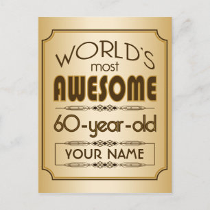 Invitation Carte Postale Gold 60th Anniversaire Célébration Monde meilleur 