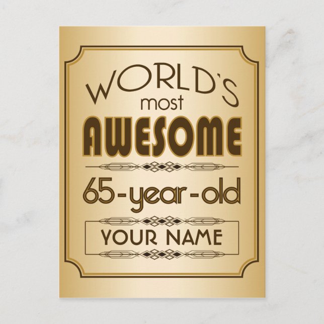 Invitation Carte Postale Gold 65th Birthday Celebration World Meilleur Fabu (Devant)
