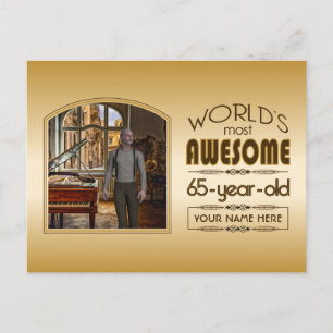 Invitation Carte Postale Gold 65th Birthday Meilleur cadre photo personnali