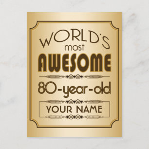 Invitation Carte Postale Gold 80th Anniversaire Célébration World Meilleur 