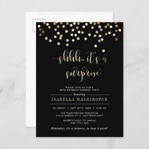 Invitation Carte Postale Gold Confetti Surprise fête d'anniversaire