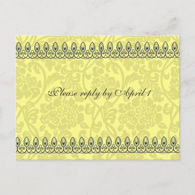 Invitation Carte Postale Gold Damask rsvp (Devant)