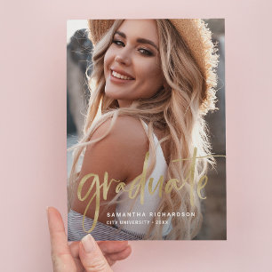 Invitation Carte Postale Gold décontracté   Deux Fête de Diplôme Photo