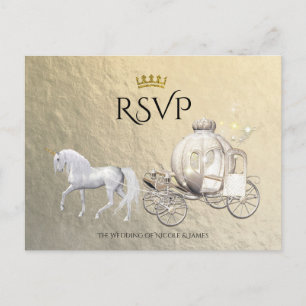 Invitation Carte Postale Gold Royal Princess Storybook Carriage RSVP