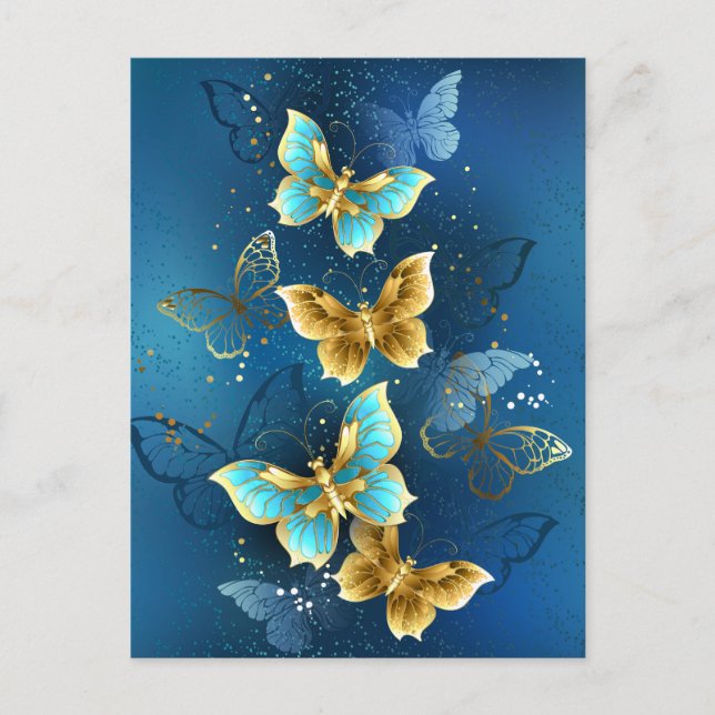 Invitation Carte Postale Golden butterflies (Devant)