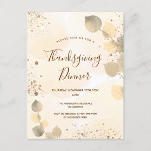 Invitation Carte Postale Golden eucalyptus feuillage Thanksgiving Dîner