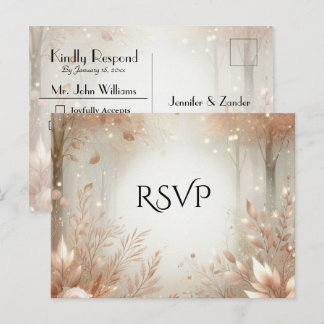 Invitation Carte Postale Golden Rosewood Enchanted Forest Wedding RSVP