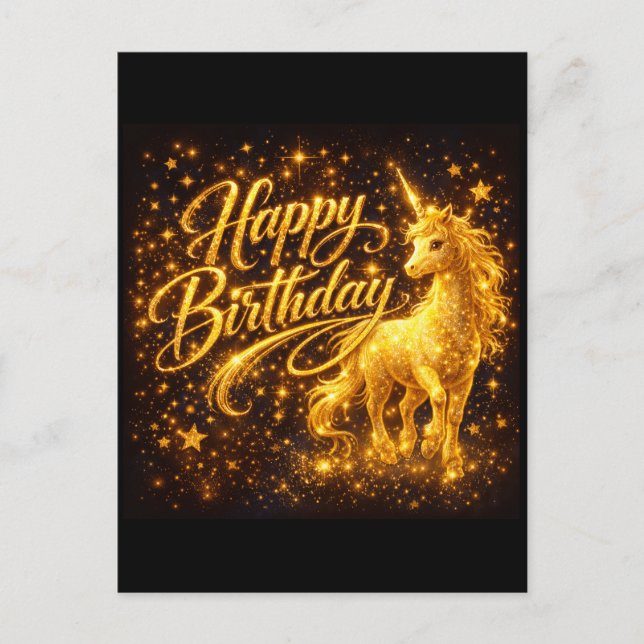 Invitation Carte Postale Golden Stardust Birthday — Fantasy Unicorn  (Devant)