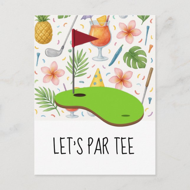 Invitation Carte Postale Golf Let’s Par avec drapeau de golf sur vert blanc (Devant)