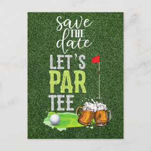 Invitation Carte Postale Golf Let's Par tee avec bière sur vert Sauvegarder