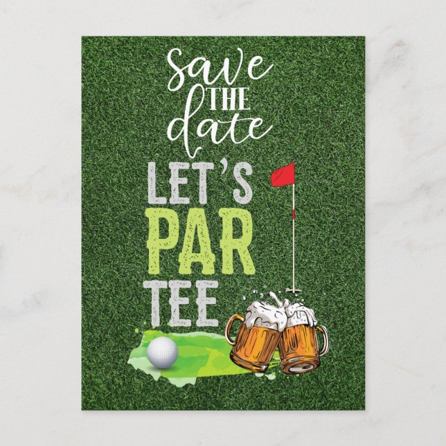 Invitation Carte Postale Golf Let's Par tee avec bière sur vert Sauvegarder (Devant)