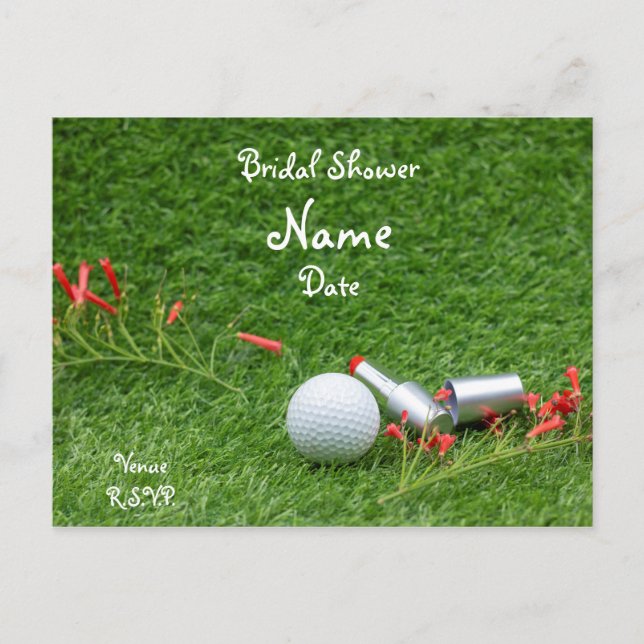 Invitation Carte Postale Golf nuptiale Douche avec balle de golf et cosméti (Devant)