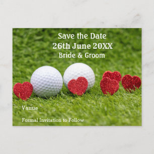 Invitation Carte Postale Golf Sauvegarder la date pour le mariage avec cœur