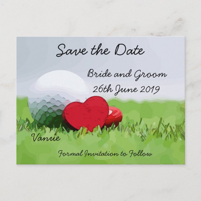 Invitation Carte Postale Golf Sauvegarder la date pour mariage avec balle d (Devant)