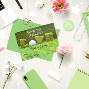 Invitation Carte Postale Golf Sauvez la date pour golfeur avec amour
