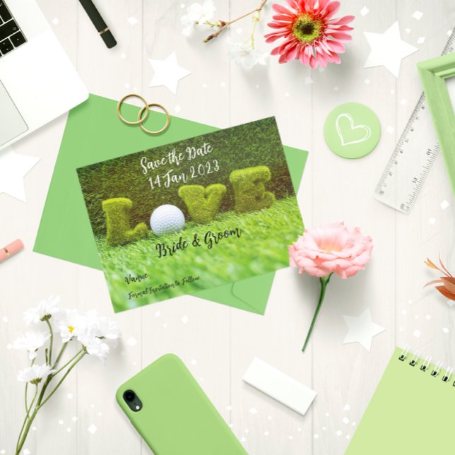 Invitation Carte Postale Golf Sauvez la date pour golfeur avec amour (Créateur téléchargé)