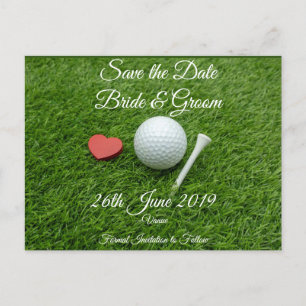 Invitation Carte Postale Golf Sauvez la date pour mariage avec balle de gol