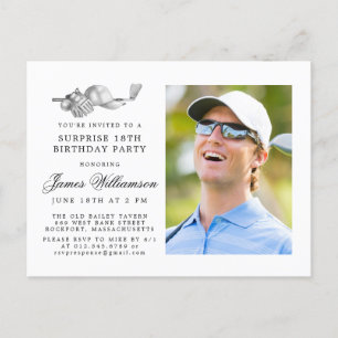 Invitation Carte Postale Golf Thème 18ème SURPRISE Anniversaire Photo