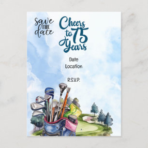 Invitation Carte Postale Golfer 75e anniversaire avec sac de golf Enregistr