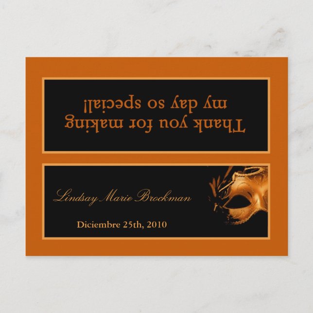 Invitation Carte Postale Goody Bag Topp Mis XV Orange Black Party (Devant)