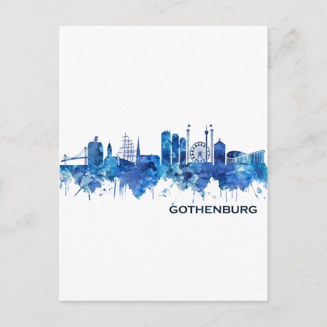 Invitation Carte Postale Gothenburg Suède Skyline Blue (Devant)