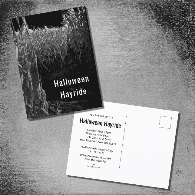 Invitation Carte Postale Gothique Cornfield Halloween Hayride Party (Créateur téléchargé)