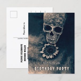Invitation Carte Postale Gothique Crâne Tournesol RIP À ses 20 ans